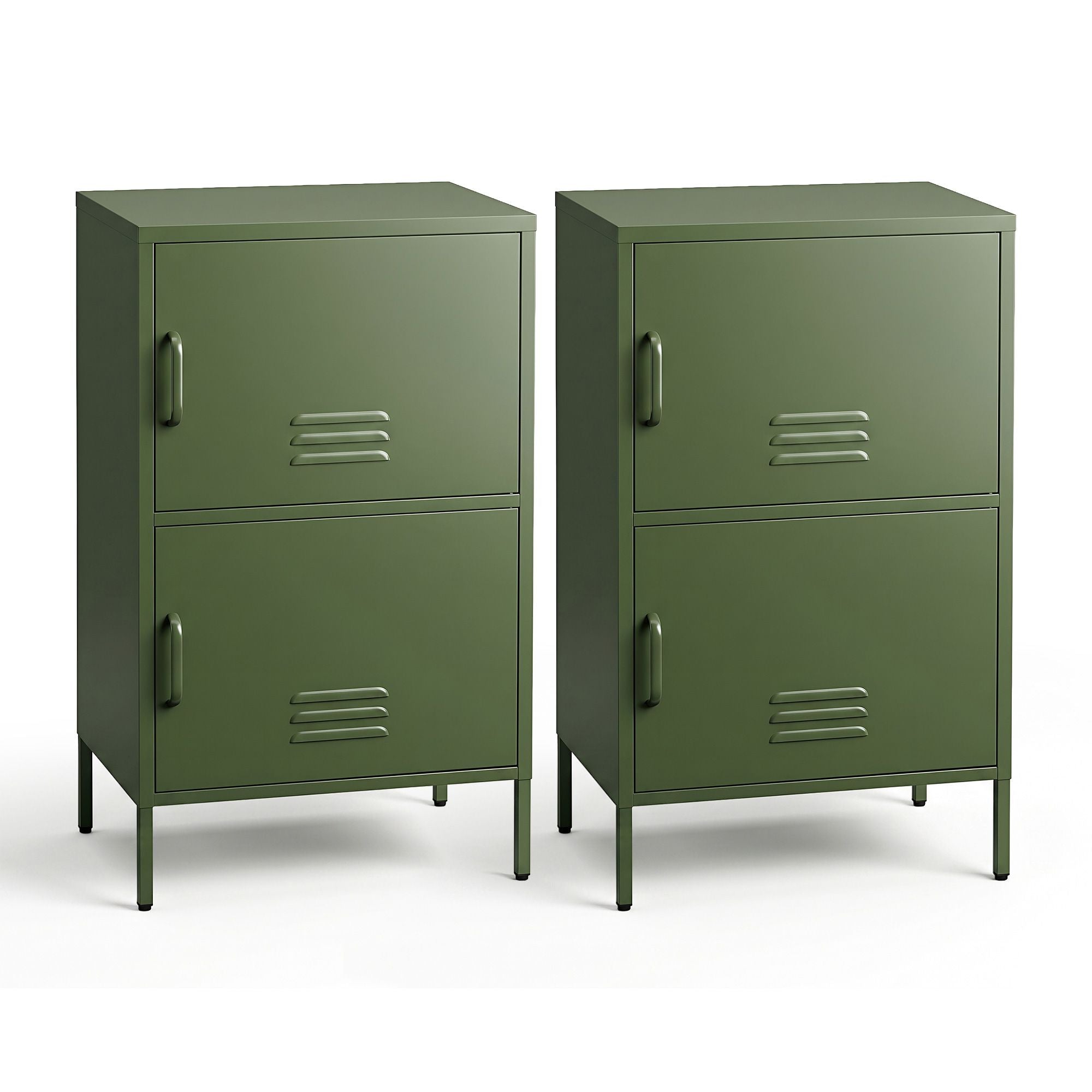 2x Buffet Sideboard Cabinet Storage Cupboard 2 Doors Metal Green DOUBLE