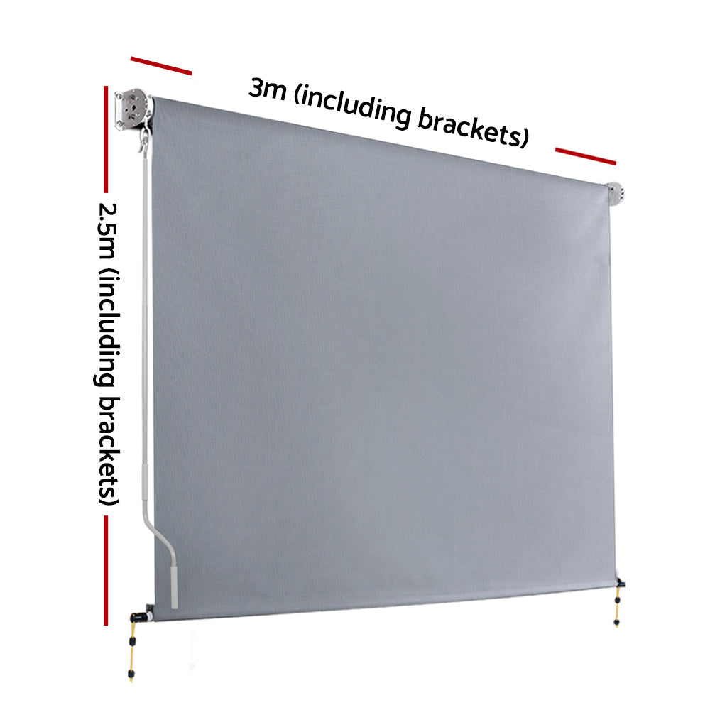 3X2.5M Outdoor Blinds Awning Roll Down Screen Fabric Blinds Outdoor Window Shade Grey