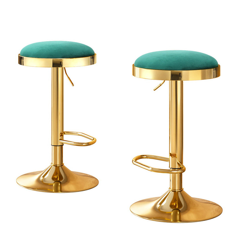 Set of 2 Eden Velvet Bar Stools – Green & Gold