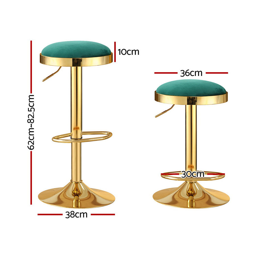 Set of 4 Eden Velvet Bar Stools – Green & Gold