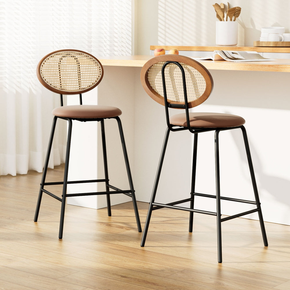 Set of 2 Raye Rattan Bar Stools - Brown