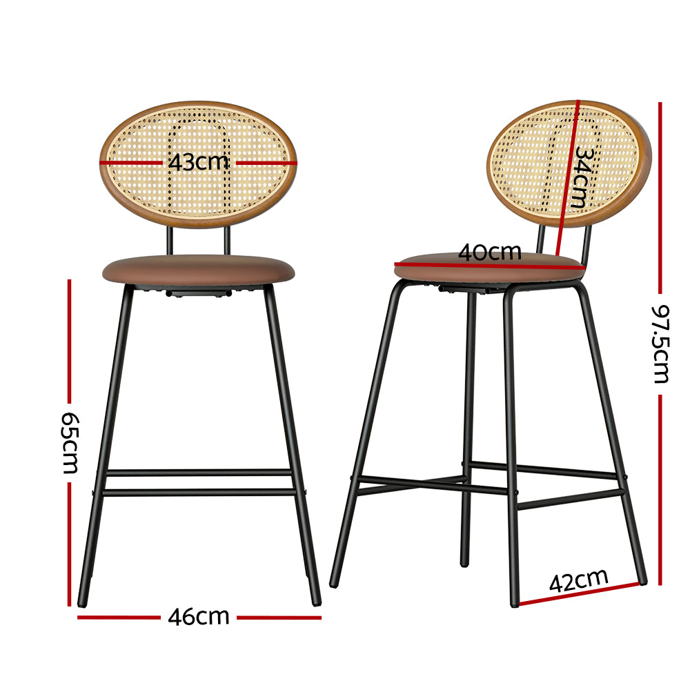 Set of 4 Raye Rattan Bar Stools - Brown