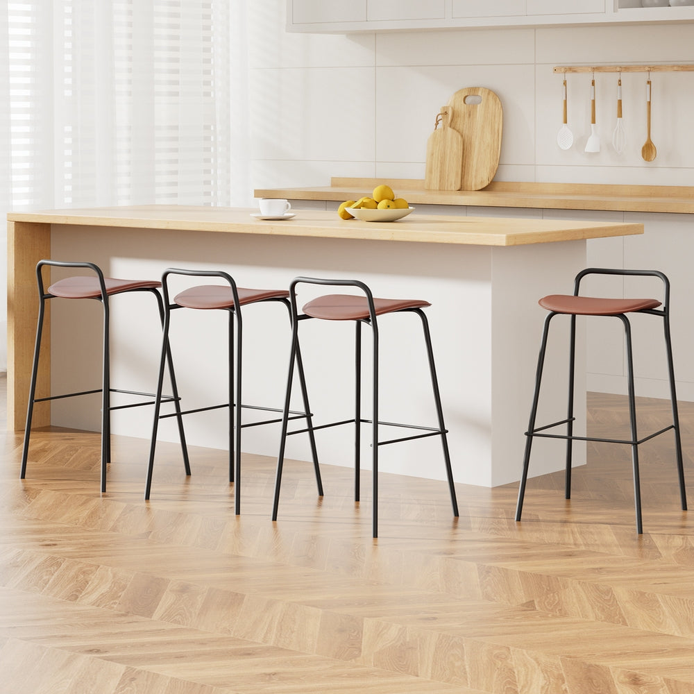 Set of 4 Tavian PU Leather Bar Stools – Brown & Black