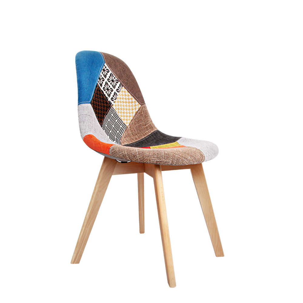 Set of 2 Retro Beech Fabric Dining Chair - Multi Colour