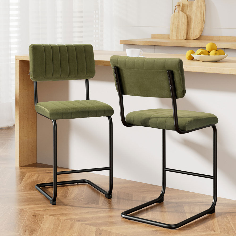 Set of 2 Kallan Velvet Bar Stools – Green