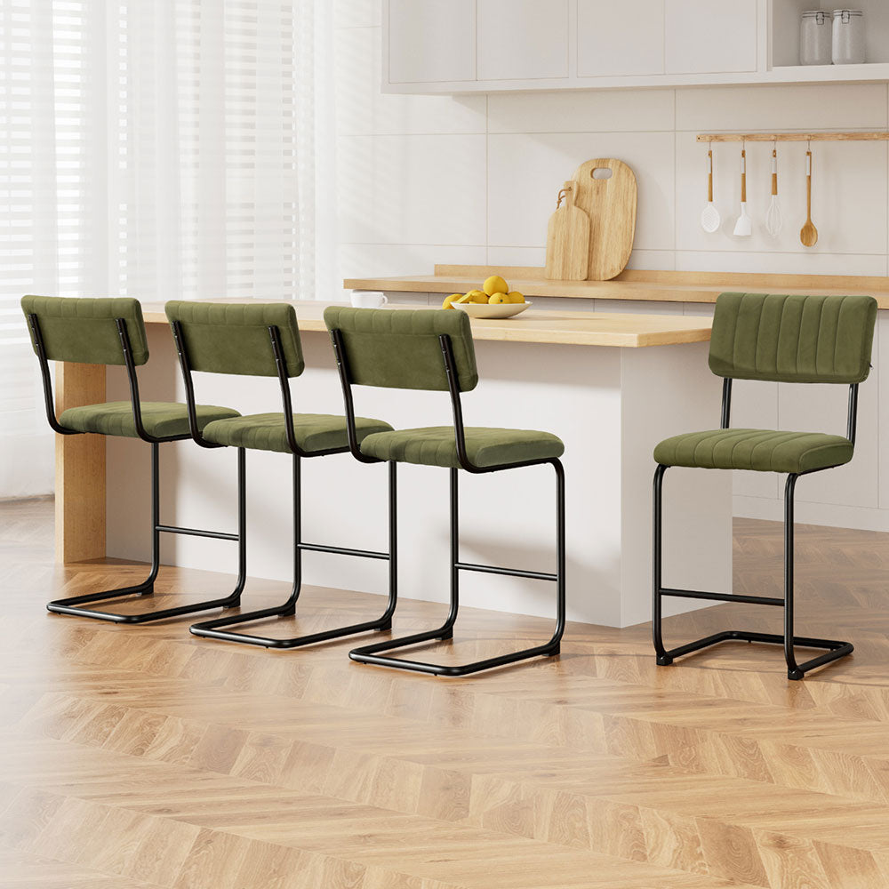 Set of 4 Kallan Velvet Bar Stools – Green