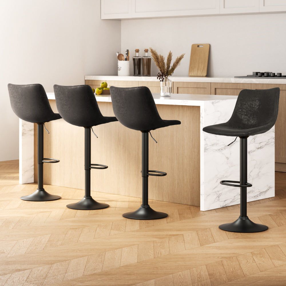 Set of 4 Marek Vintage PU Leather Swivel Bar Stools – Black