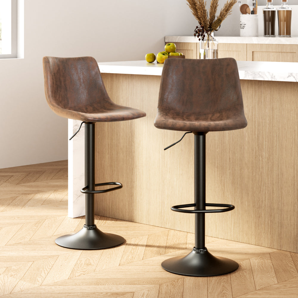 Set of 2 Marek Vintage PU Leather Swivel Bar Stools – Brown