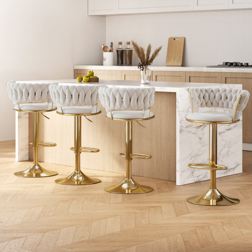 Set of 4 Vivien Bar Stools - Ivory and Gold
