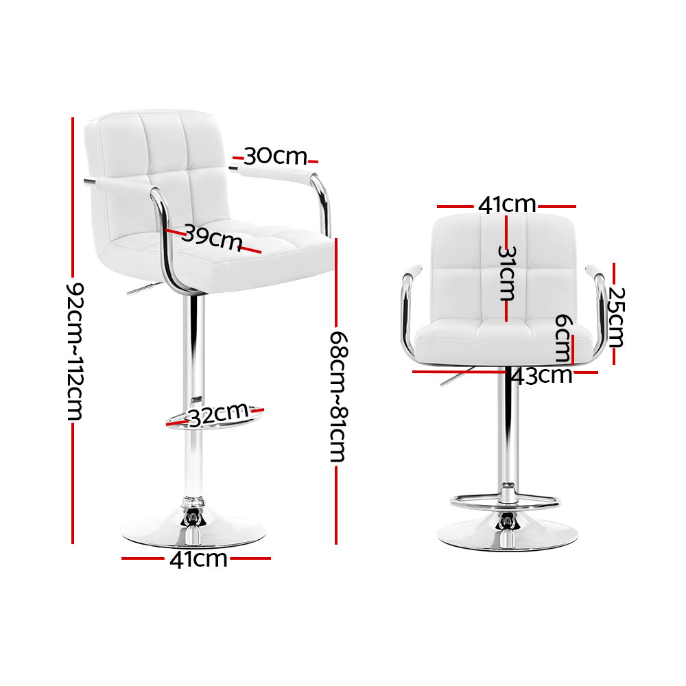 Set of 2 Elara Swivel Leather Bar Stools – White