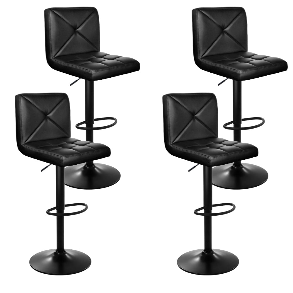 Set of 4 Bar Stools PU Leather Criss Cross Style - Black