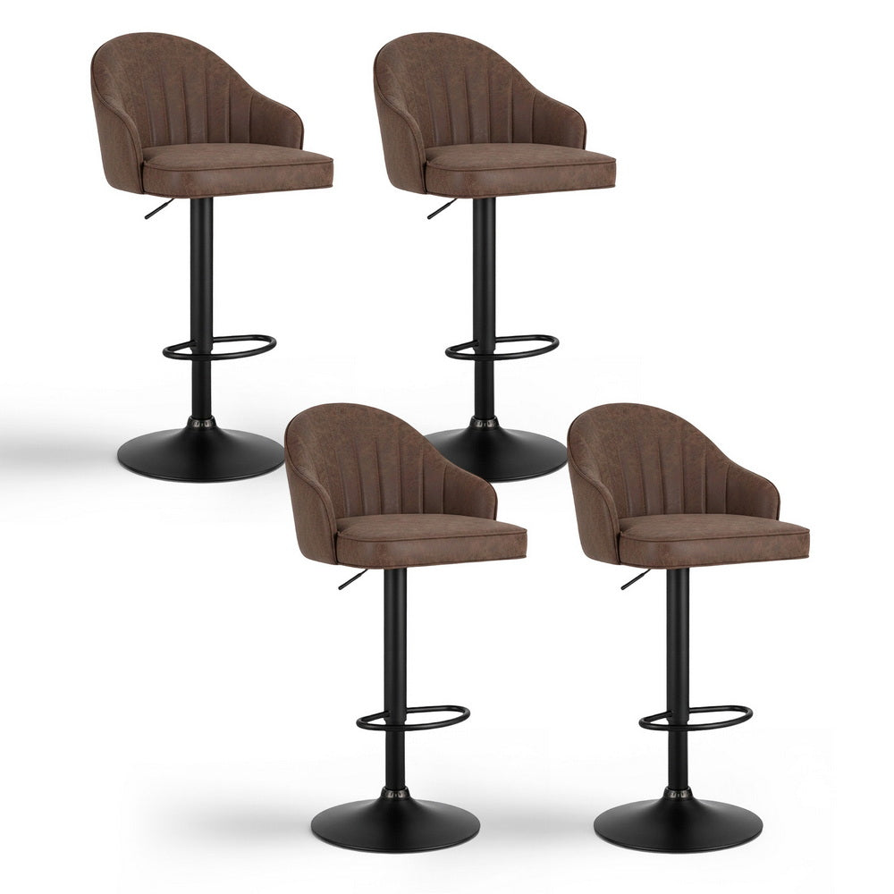 Set of 4 Kinsley Adjustable Leather Bar Stools – Brown