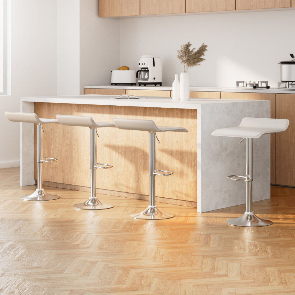 Set of 4 Bar Stools Faux Leather Chair White