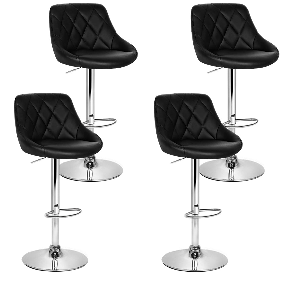 Set of 4 Bar Stools PU Leather Diamond Style - Black
