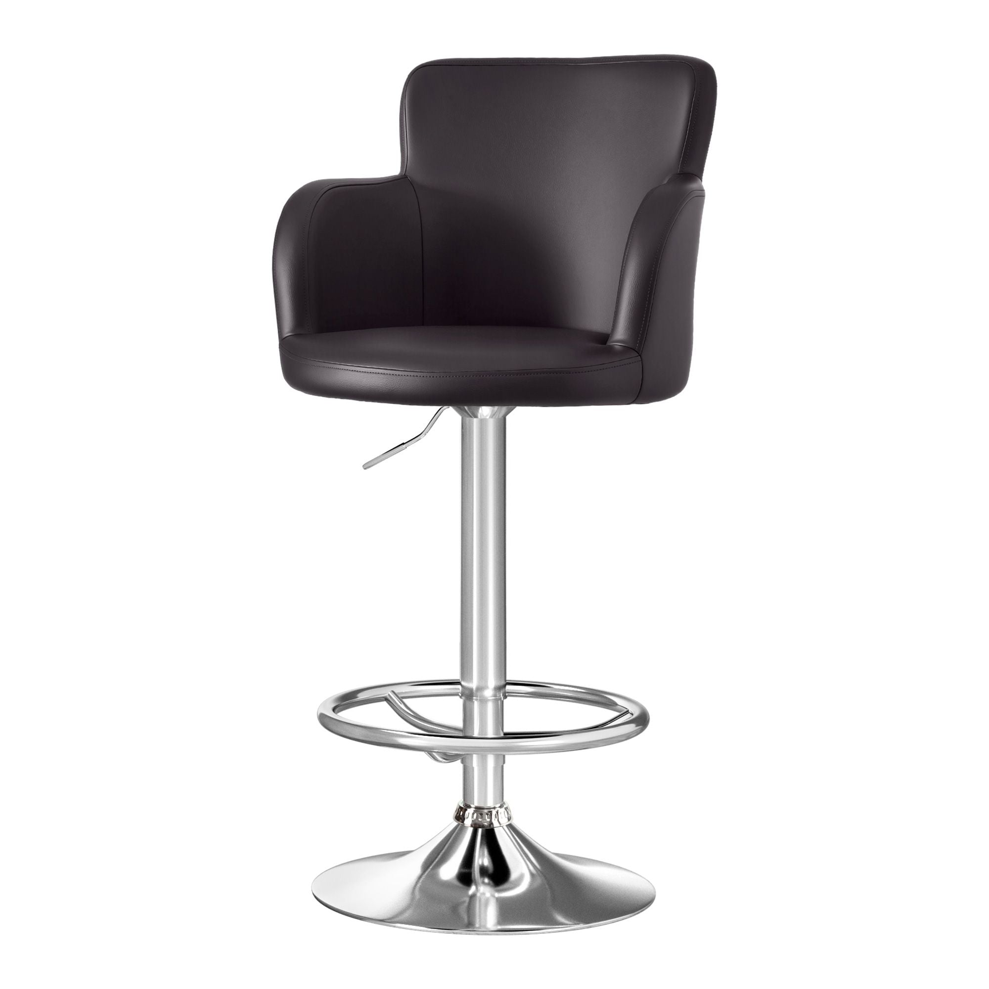 4x Bar Stools Swivel Kitchen Chairs Gas Lift Adjustable PU Leather Brown