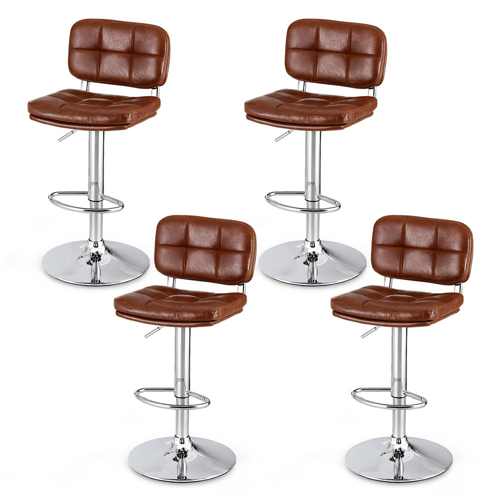 Set of 4 Emric Adjustable PU Leather Bar Stools - Brown