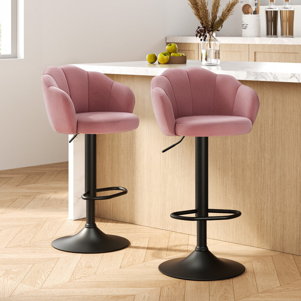 Set of Velvet Clam Style Bar Stools Pink