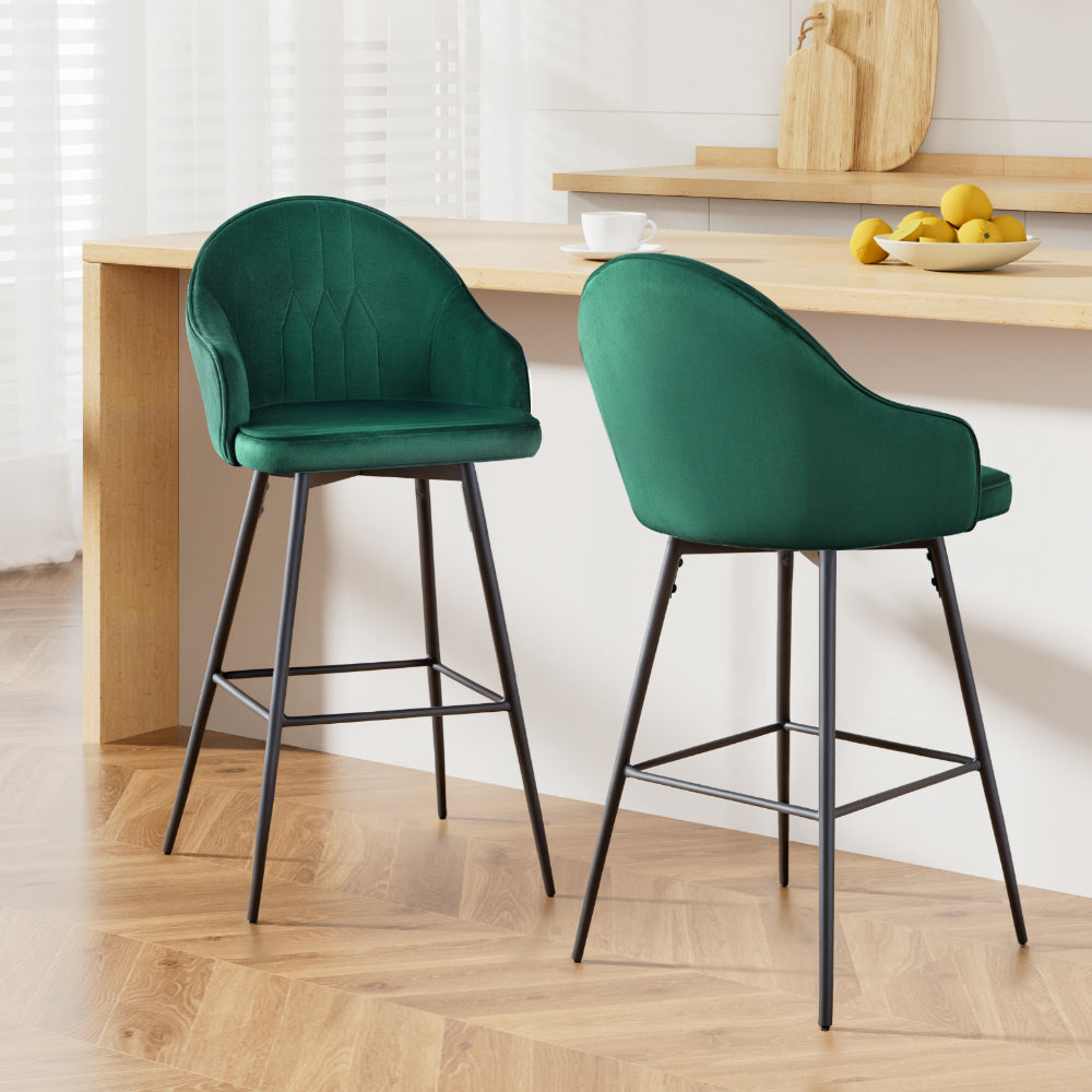 Set of 2 Monroe Velvet Swivel Bar Stools - Green