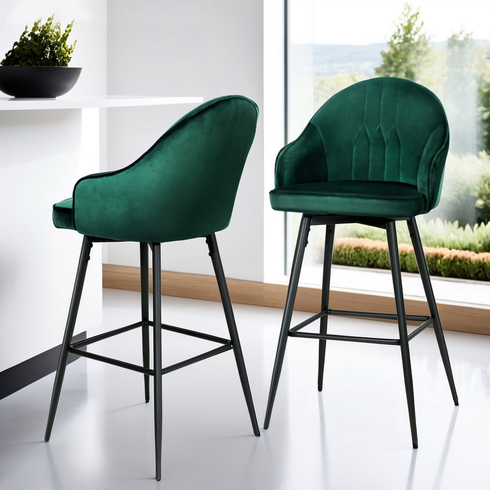 Set of 4 Monroe Velvet Swivel Bar Stools - Green