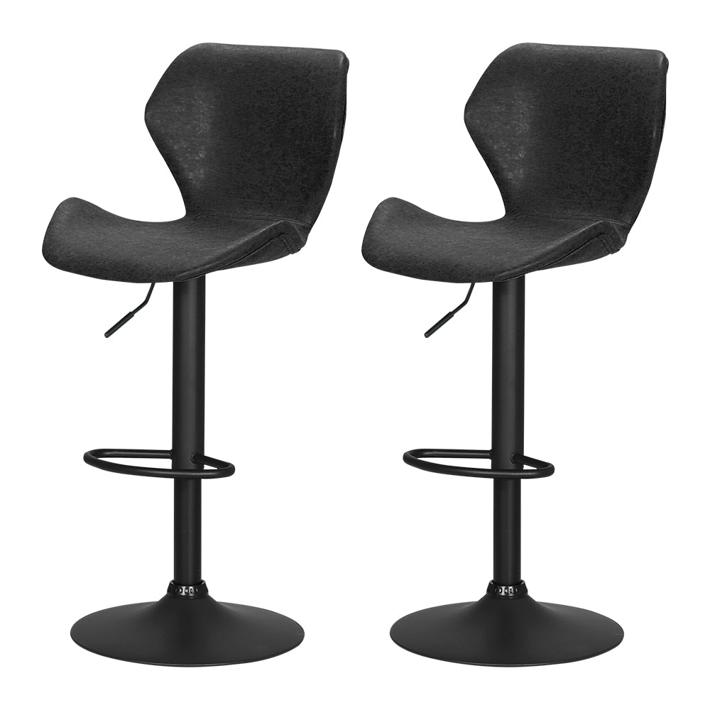 Set of 2 Frawley Vintage Leather Bar Stools - Black