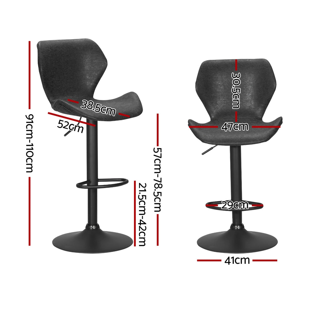 Set of 4 Frawley Vintage Leather Bar Stools - Black