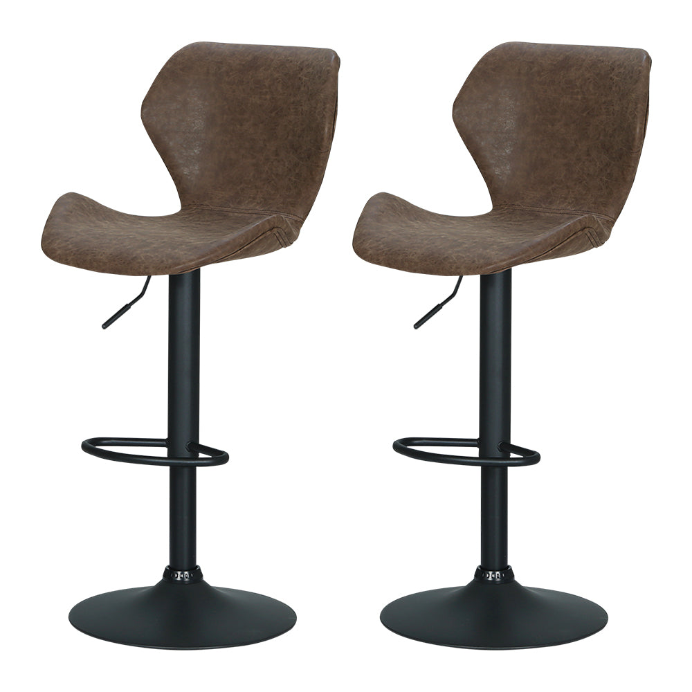 Set of 2 Frawley Vintage Leather Bar Stools - Brown