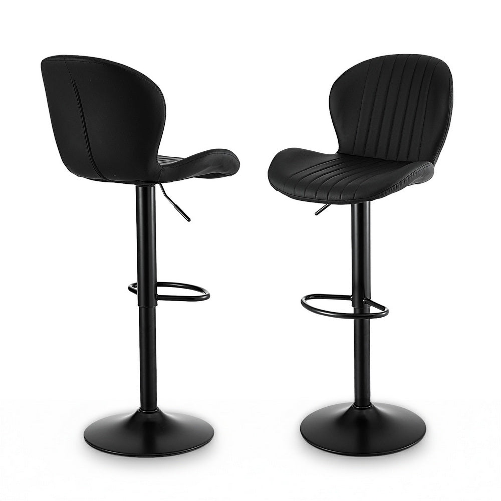 Set of 2 Varelle Adjustable PU Leather Bar Stools - Black