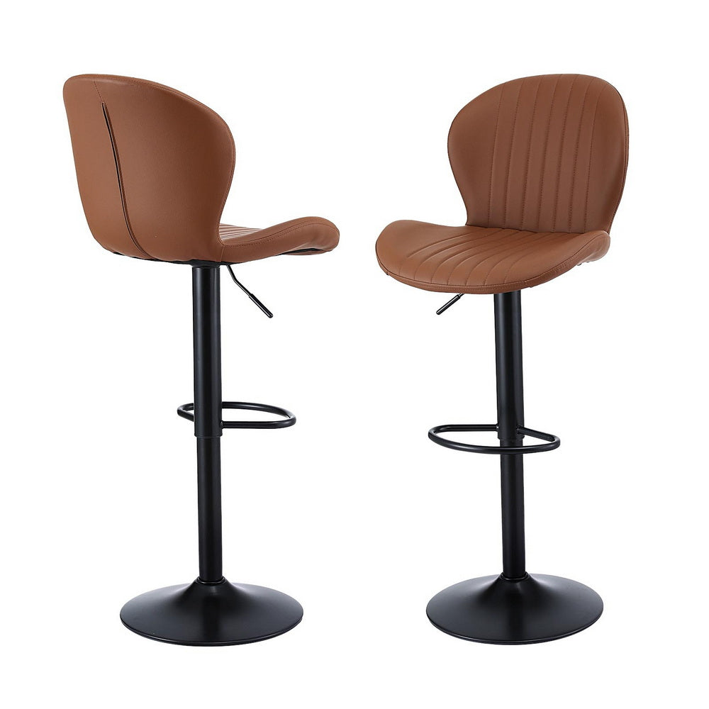 Set of 2 Varelle Adjustable PU Leather Bar Stools - Brown