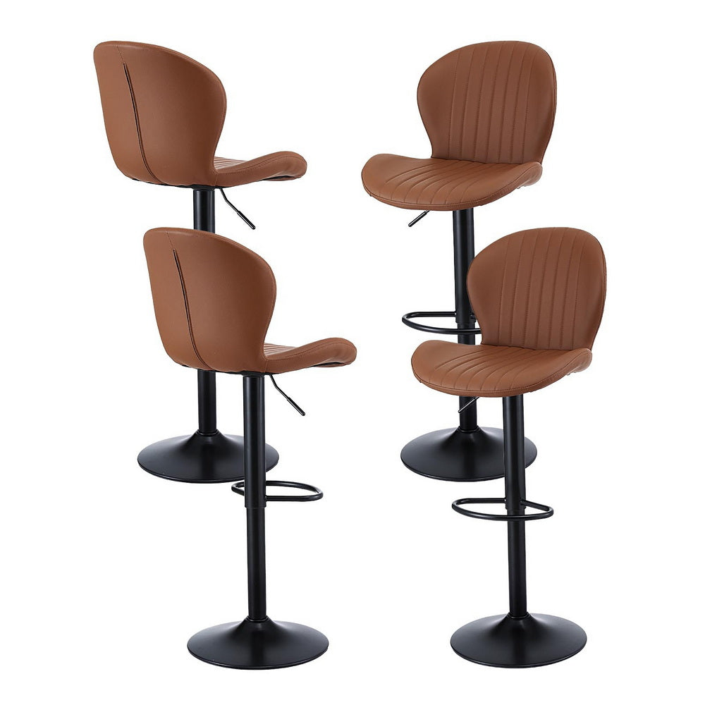 Set of 4 Varelle Adjustable PU Leather Bar Stools - Brown
