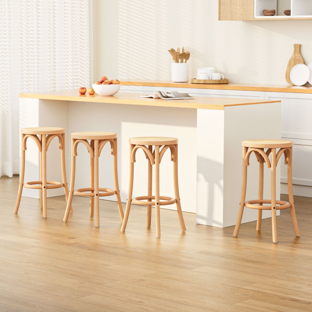 Set of 4 Apri Rattan Seat Bar Stools
