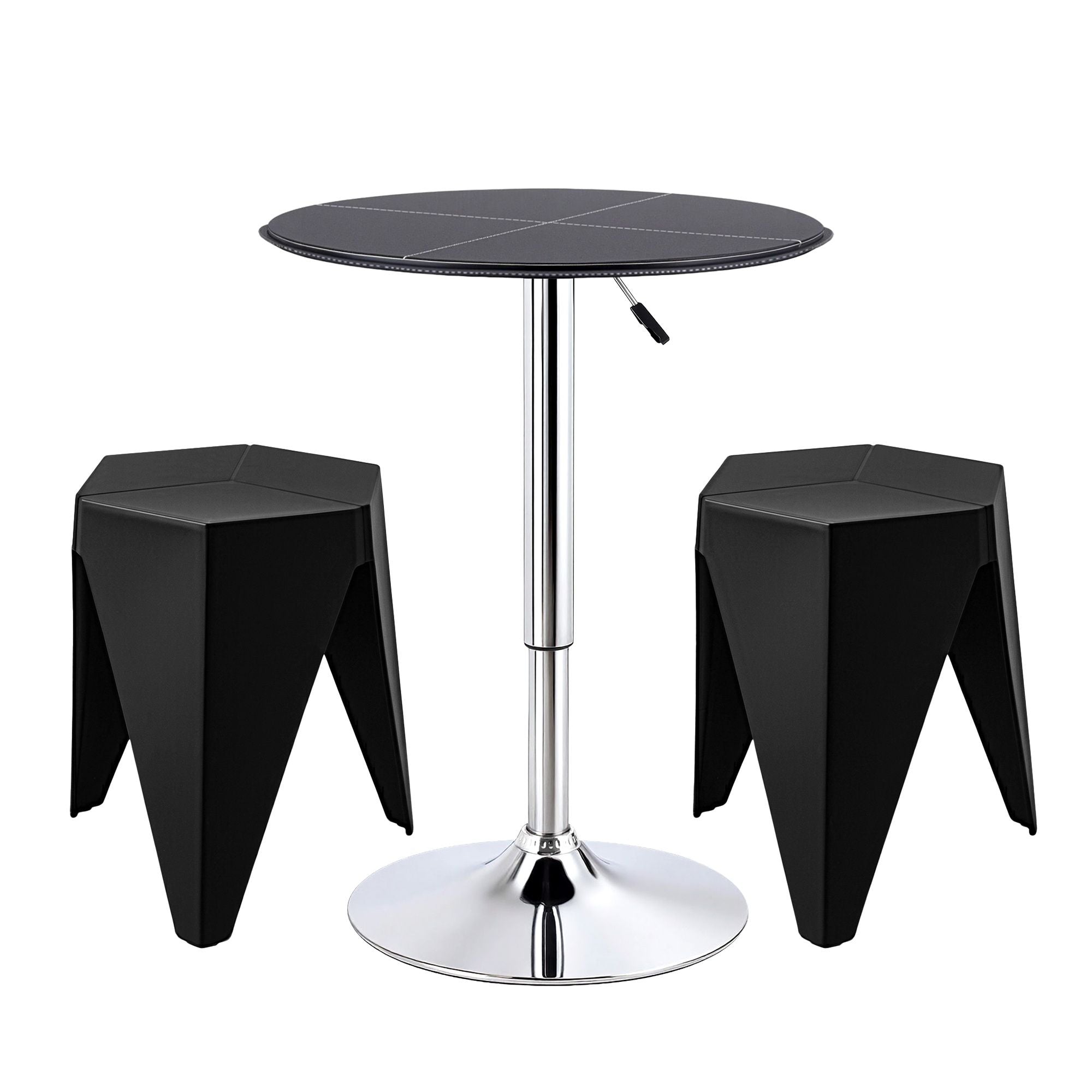 Bar Stools and Table Set 3PCS Dining Desk Kitchen Chair PVC Leather Black