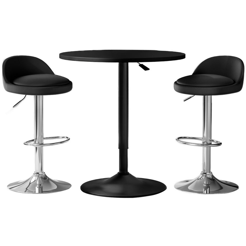 Adjustable Bar Table and 2 Swivel Stools Set – Black
