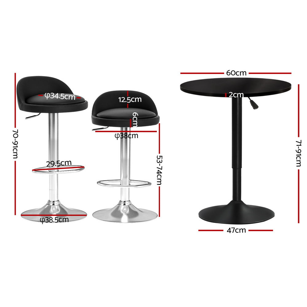Adjustable Bar Table and 2 Swivel Stools Set – Black