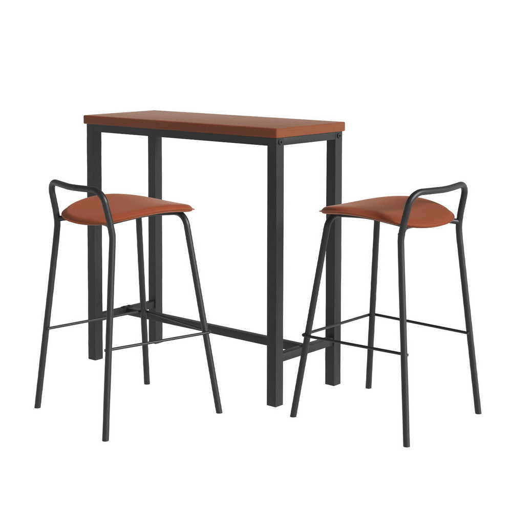 Industrial Bar Table and Stools Set – Brown & Black (Set of 3)