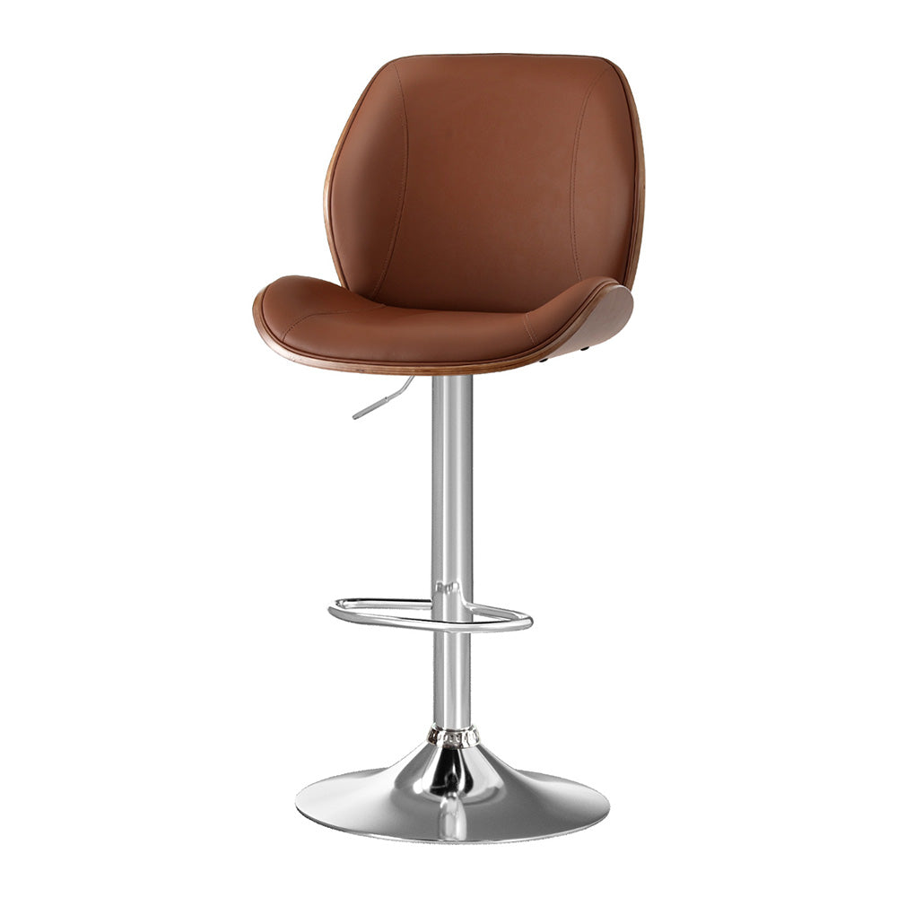 Lorien Adjustable Bentwood Leather Bar Stool - Brown
