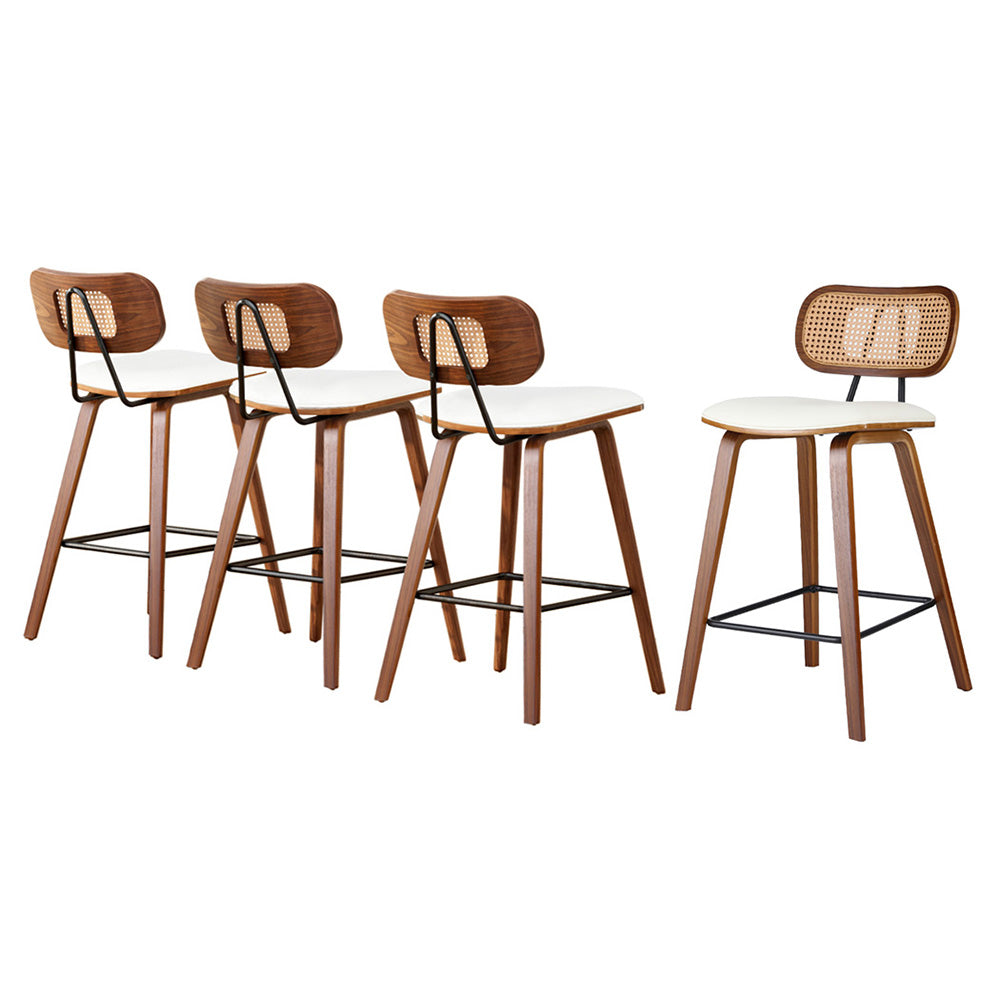 Set of 4 Coralie Rattan Back Bar Stools – Beige & Walnut