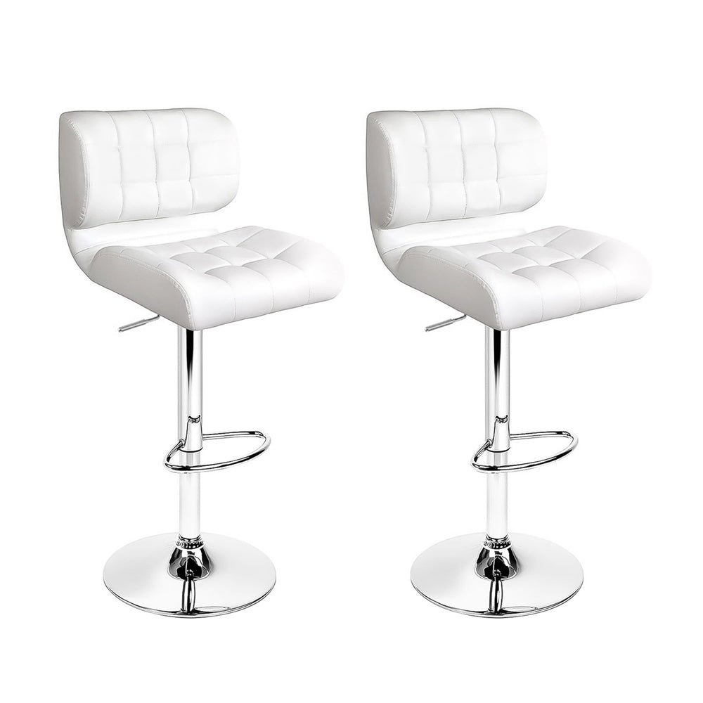 Set of 2 Preston Gas Lift Leather Bar Stools - White & Chrome