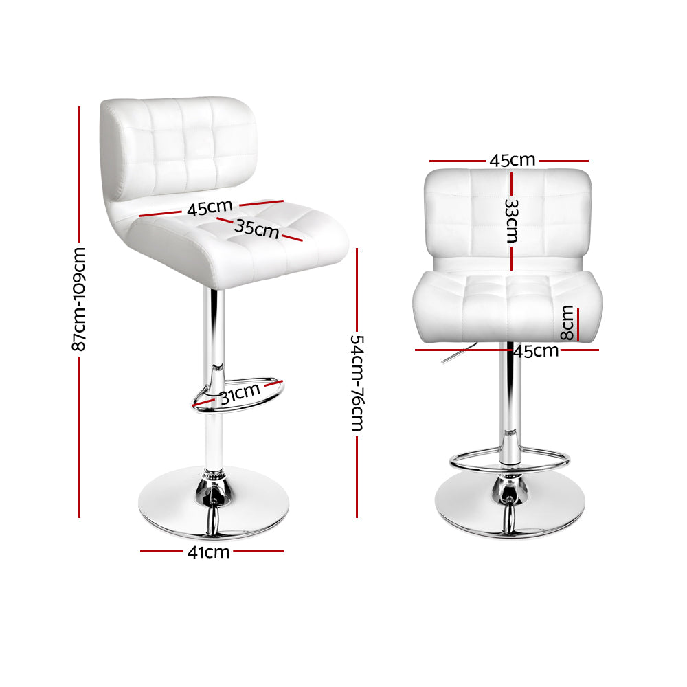 Set of 2 Preston Gas Lift Leather Bar Stools - White & Chrome