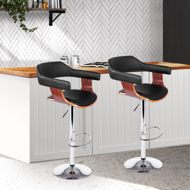 Set of 3 Finley Wooden Gas Lift Bar Stools With Armrest Black