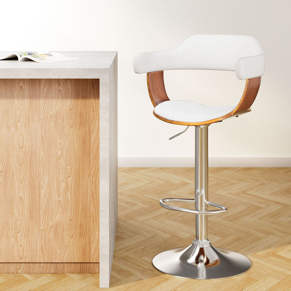 Finley Wooden Gas Lift Bar Stool With Armrest White