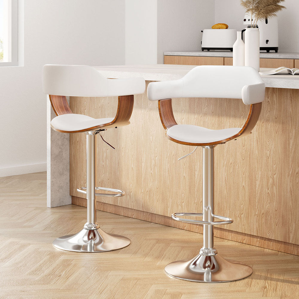 Set of Finley Wooden Gas Lift Bar Stools With Armrest White
