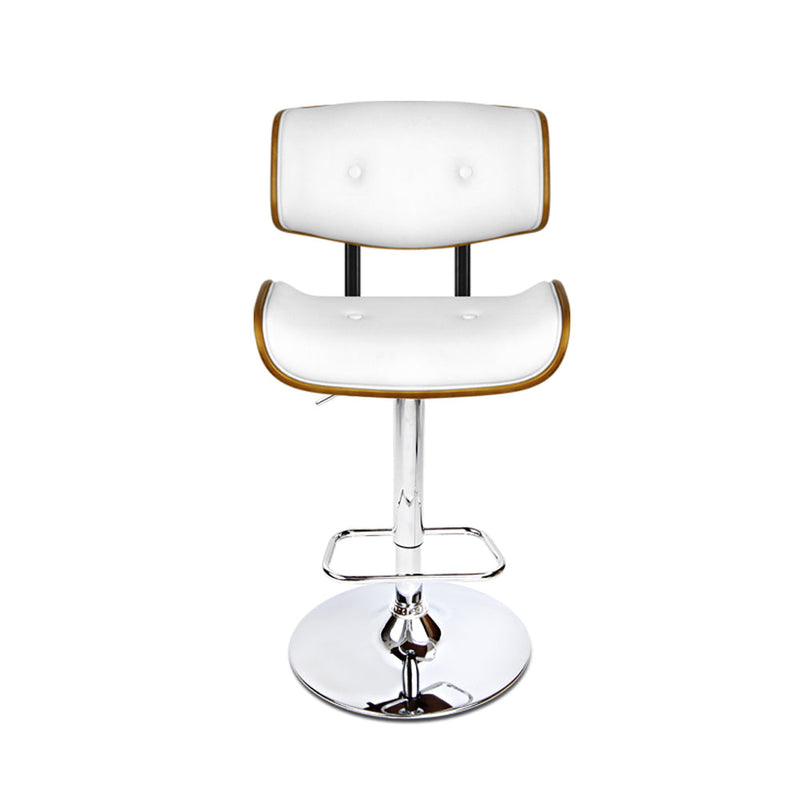 Set of 3 Hailey Wood and Leather Gas Lift Bar Stools White and Chrome