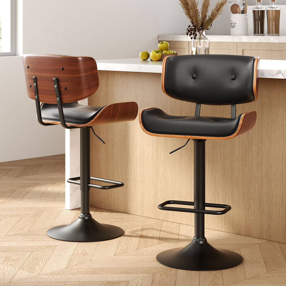 Set of 2 Harper Wood and Leather Gas Lift Bar Stools Black