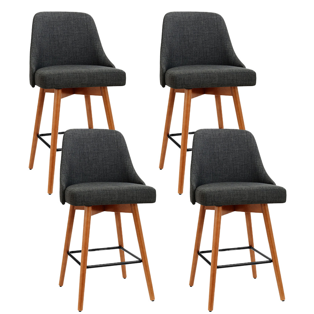 Set of 4 Henley Fabric Bar Stools with Curved Backrest – Charcoal