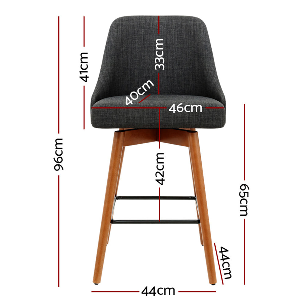 Set of 4 Henley Fabric Bar Stools with Curved Backrest – Charcoal