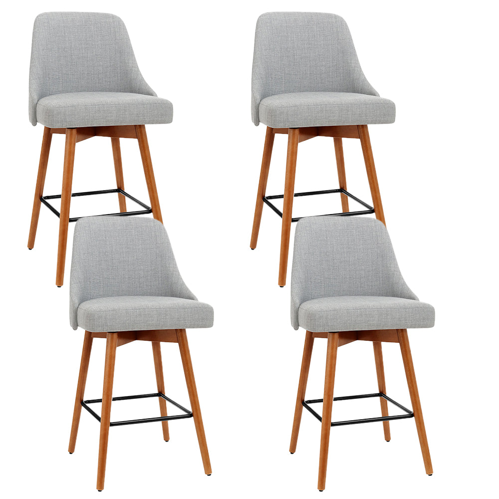 Set of 4 Henley Fabric Bar Stools with Curved Backrest – Light Grey