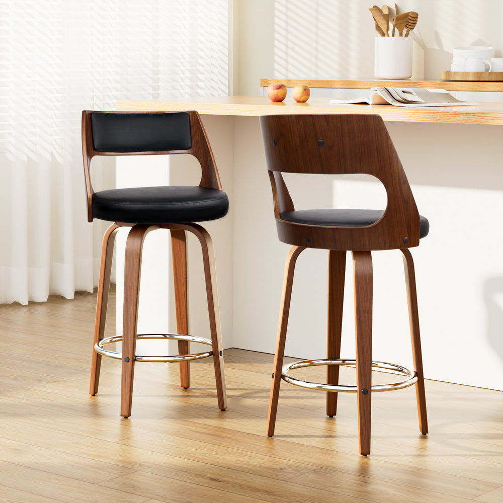 Set of 2 Sloane Bentwood Bar Stools 65cm Seat Height - Walnut & Black