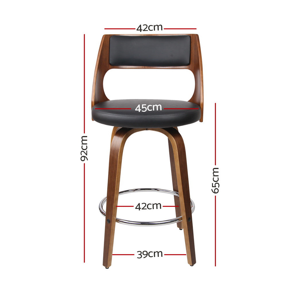 Set of 2 Sloane Bentwood Bar Stools 65cm Seat Height - Walnut & Black