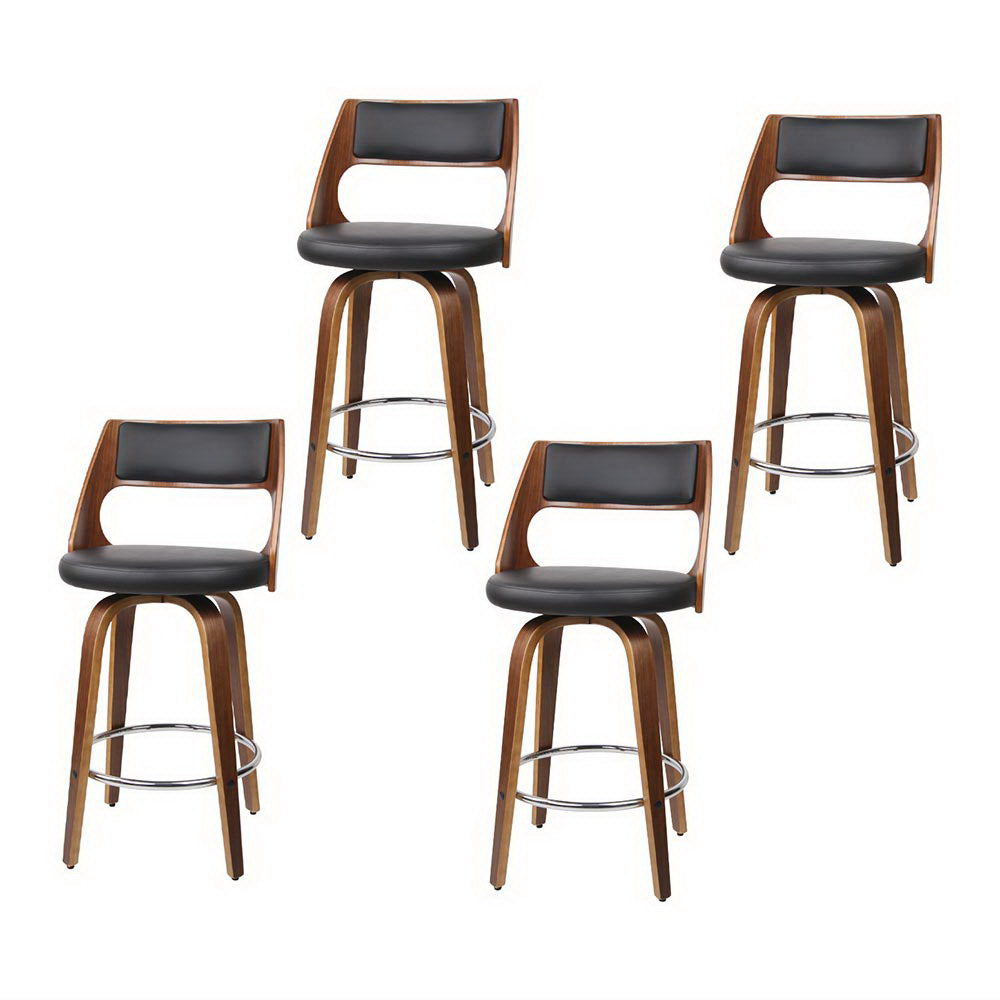 Set of 4 Sloane Bentwood Bar Stools 65cm Seat Height - Walnut & Black