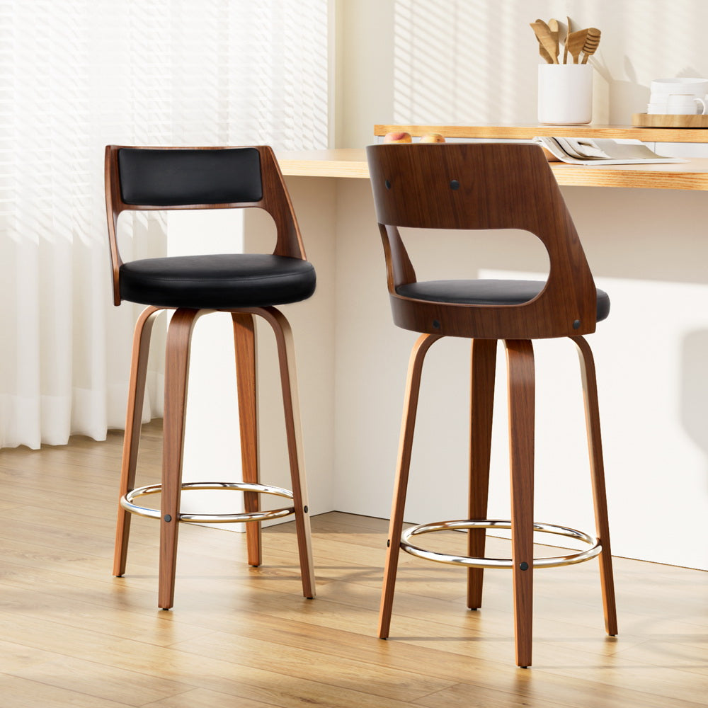 Set of 2 Sloane Bentwood Bar Stools 76cm Seat Height - Walnut & Black